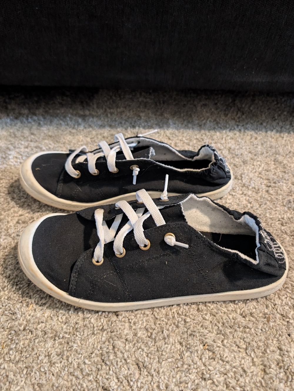 Black Canvas Slip-On Sneakers with White Laces. Women's Size 7.5